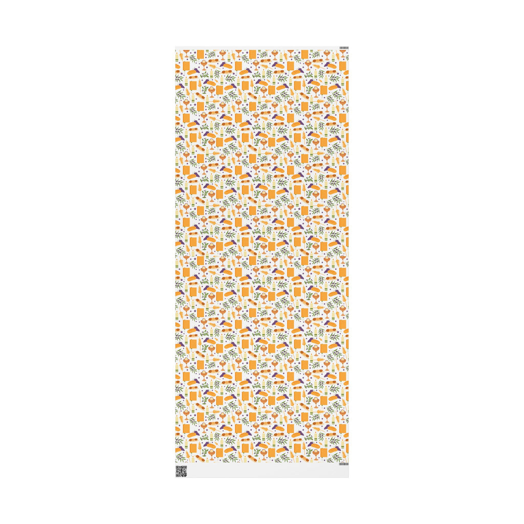 Shabbat Blessings Wrapping Paper | Wheat, Grapes, Challah & Candle Judaica Gift Wrap