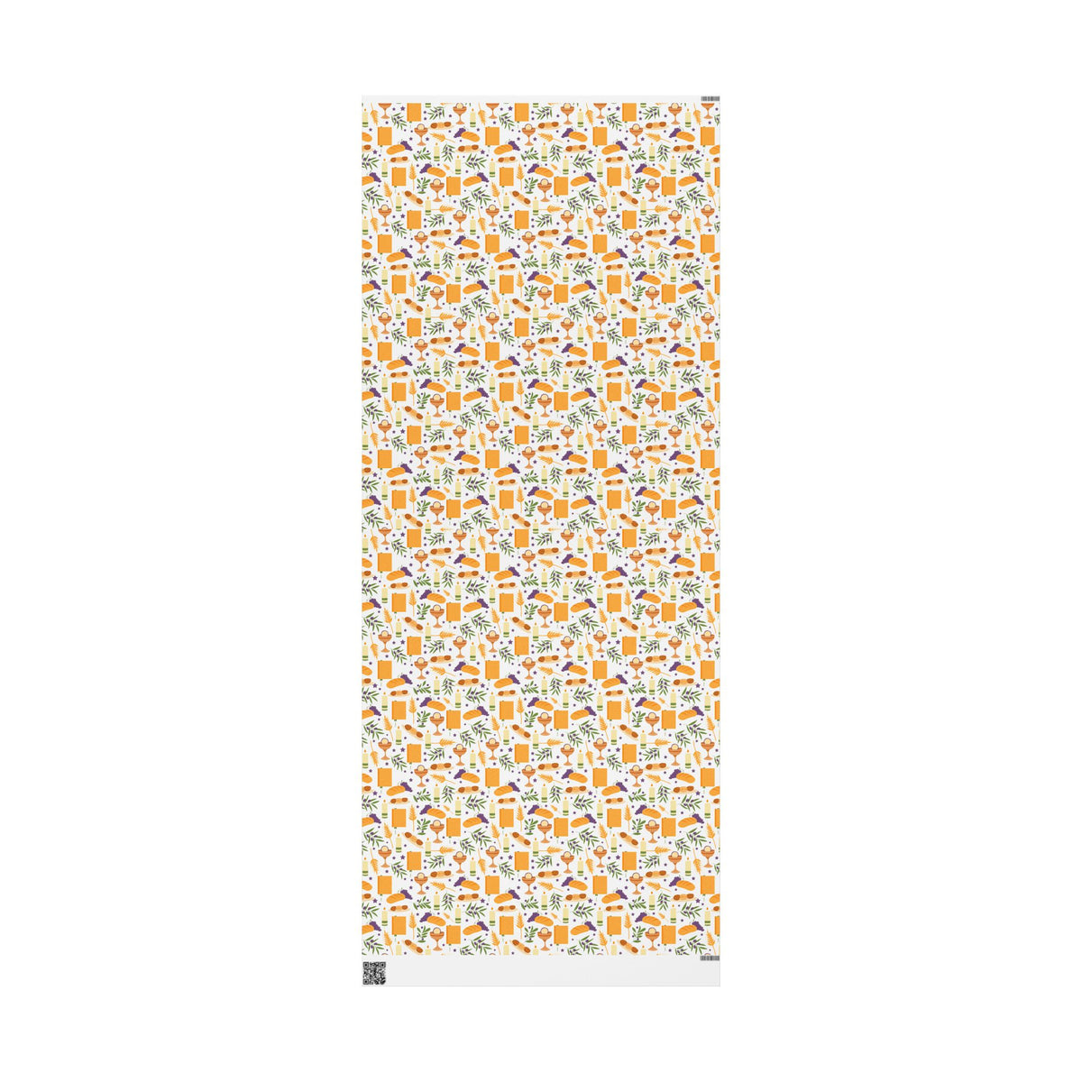 Shabbat Blessings Wrapping Paper | Wheat, Grapes, Challah & Candle Judaica Gift Wrap