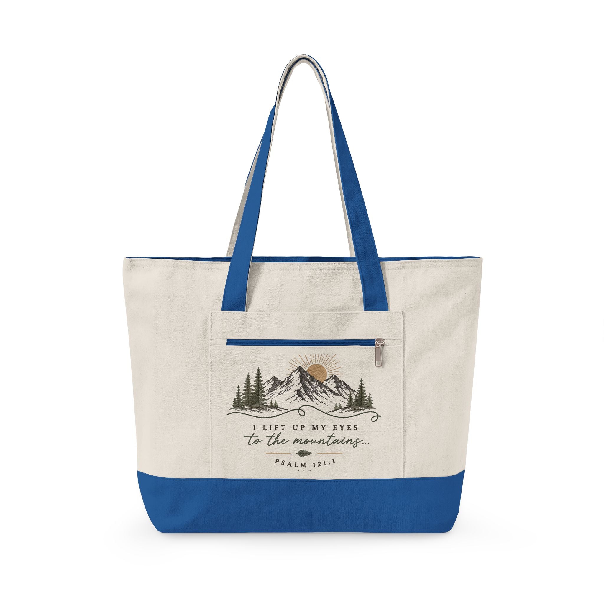 Canvas Tote Bag — Mountain Adventure Zip Tote with Sunrise Peak Design