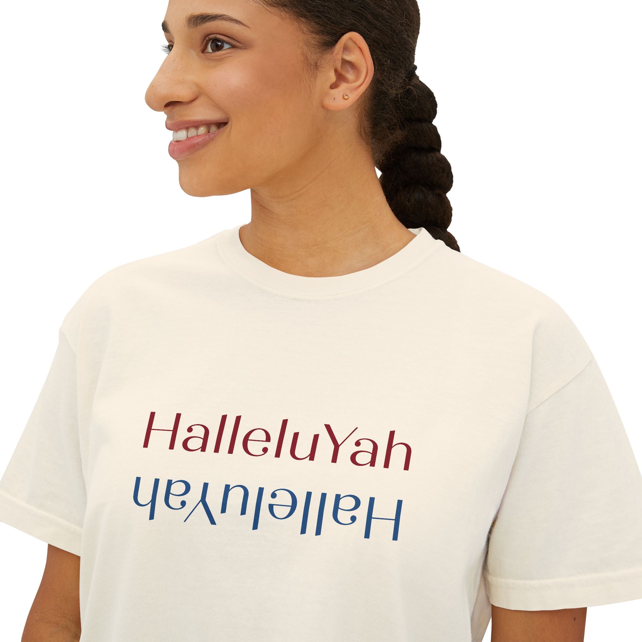 Inspirational Women's Boxy Tee - HalleluYah, Casual Wear, Christian Apparel, Gift for Her, Everyday Comfort