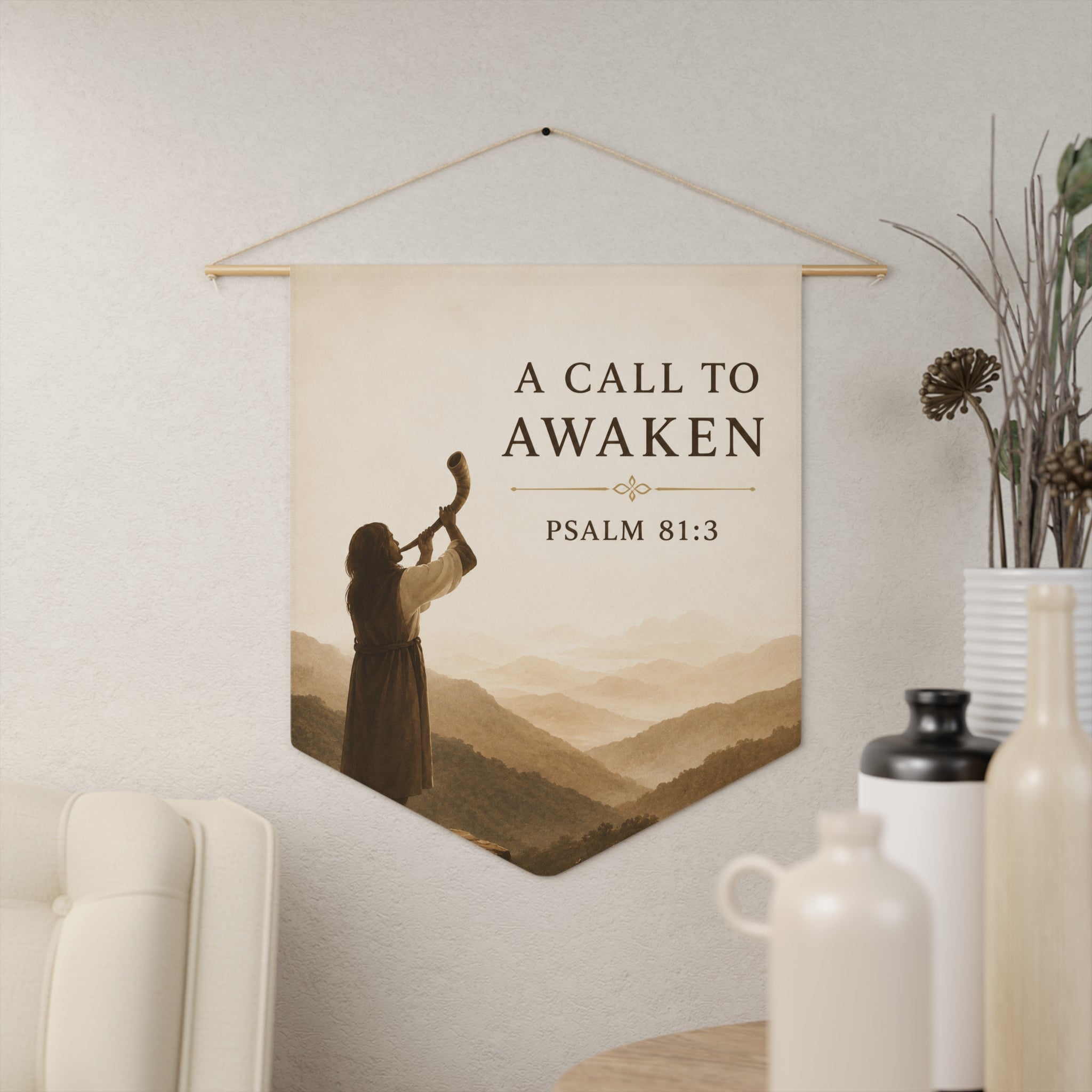 A Call to Awaken | Psalm 81:3 Shofar Wall Pennant