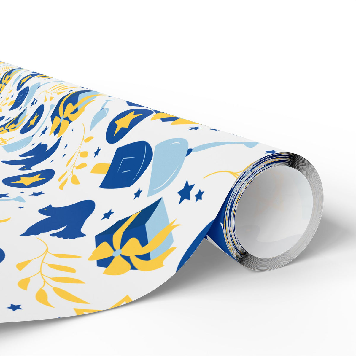 Blue Dove & Star of David Gift Wrap with Olive Branches and Dreidels