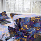 Menorah Gift Wrap in Purple & Gold |  Festival of Lights Gift Supplies