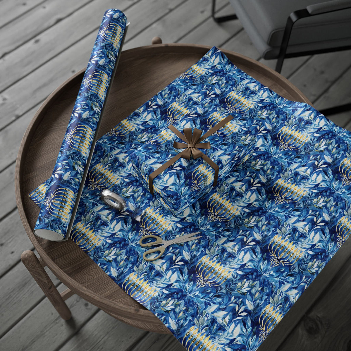 Menorah Blue Marble Swirl Wrapping Paper