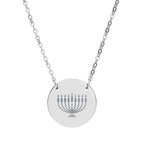 Engraved Hanukkiah Necklace | 18mm Hanukkah Pendant in Rose Gold or Rainbow