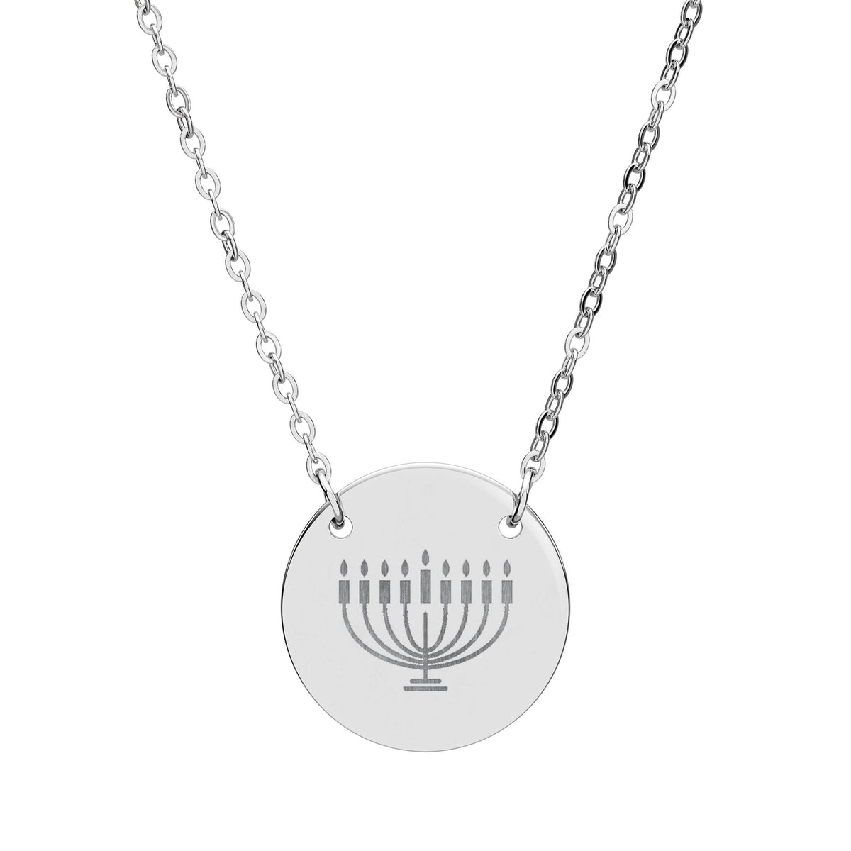 Engraved Hanukkiah Necklace | 18mm Hanukkah Pendant in Rose Gold or Rainbow