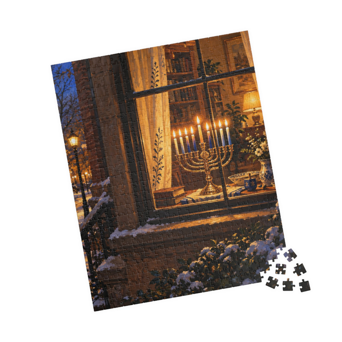 Hanukkah Puzzle for Adults – Glowing Hanukkiah Window Oil Painting Puzzle | 110–1014 Pieces