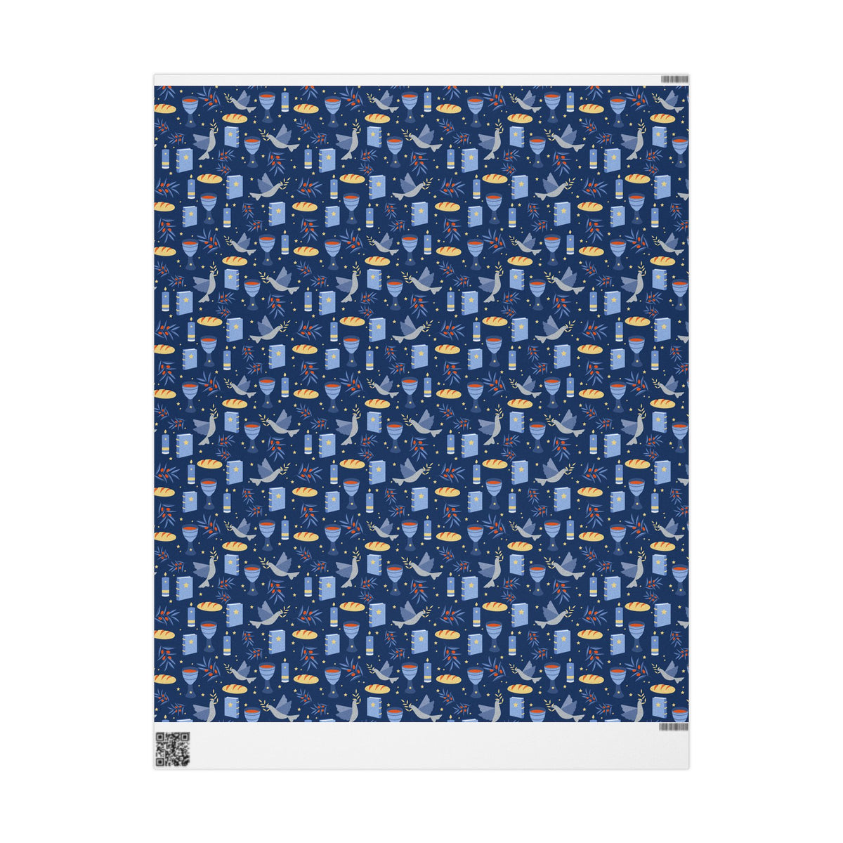 Judaica Gift Wrap with Challah, Kiddush Cup, Doves & Olive Branches