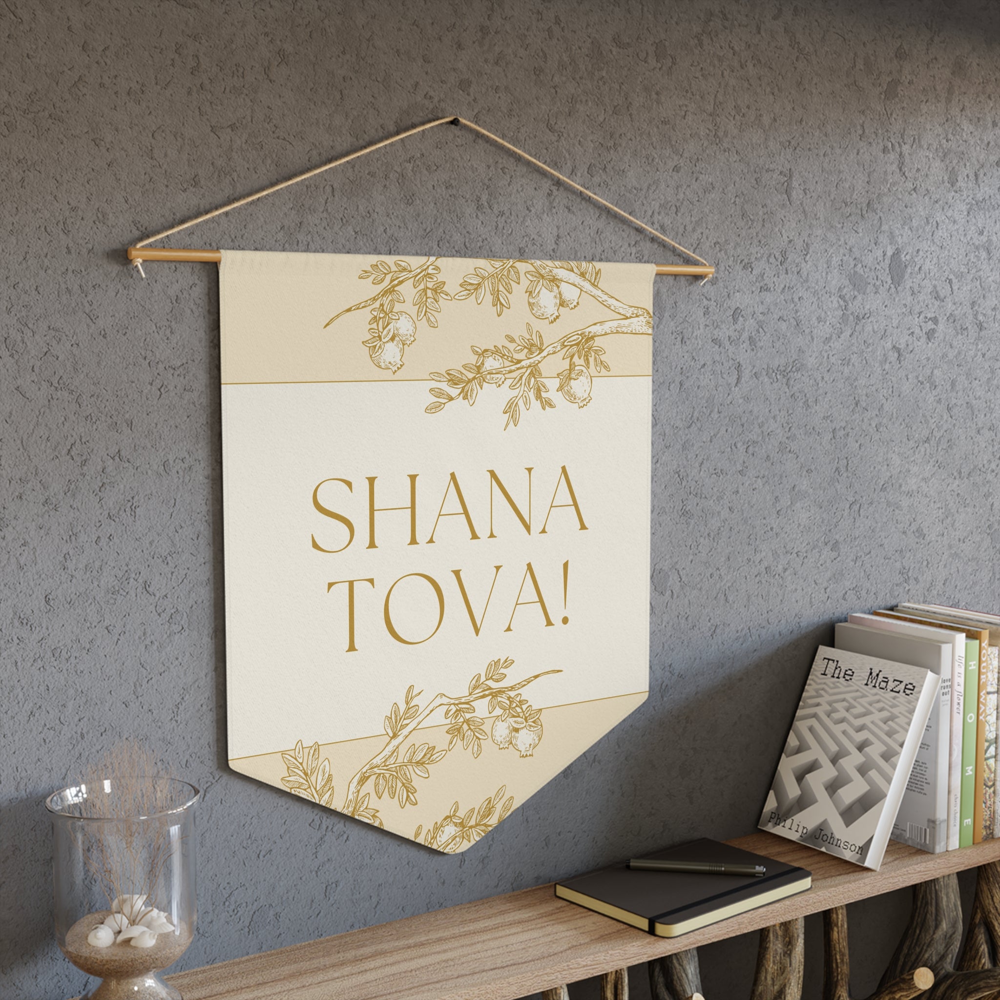Shana Tova | Gold Pomegranate Botanical Wall Pennant