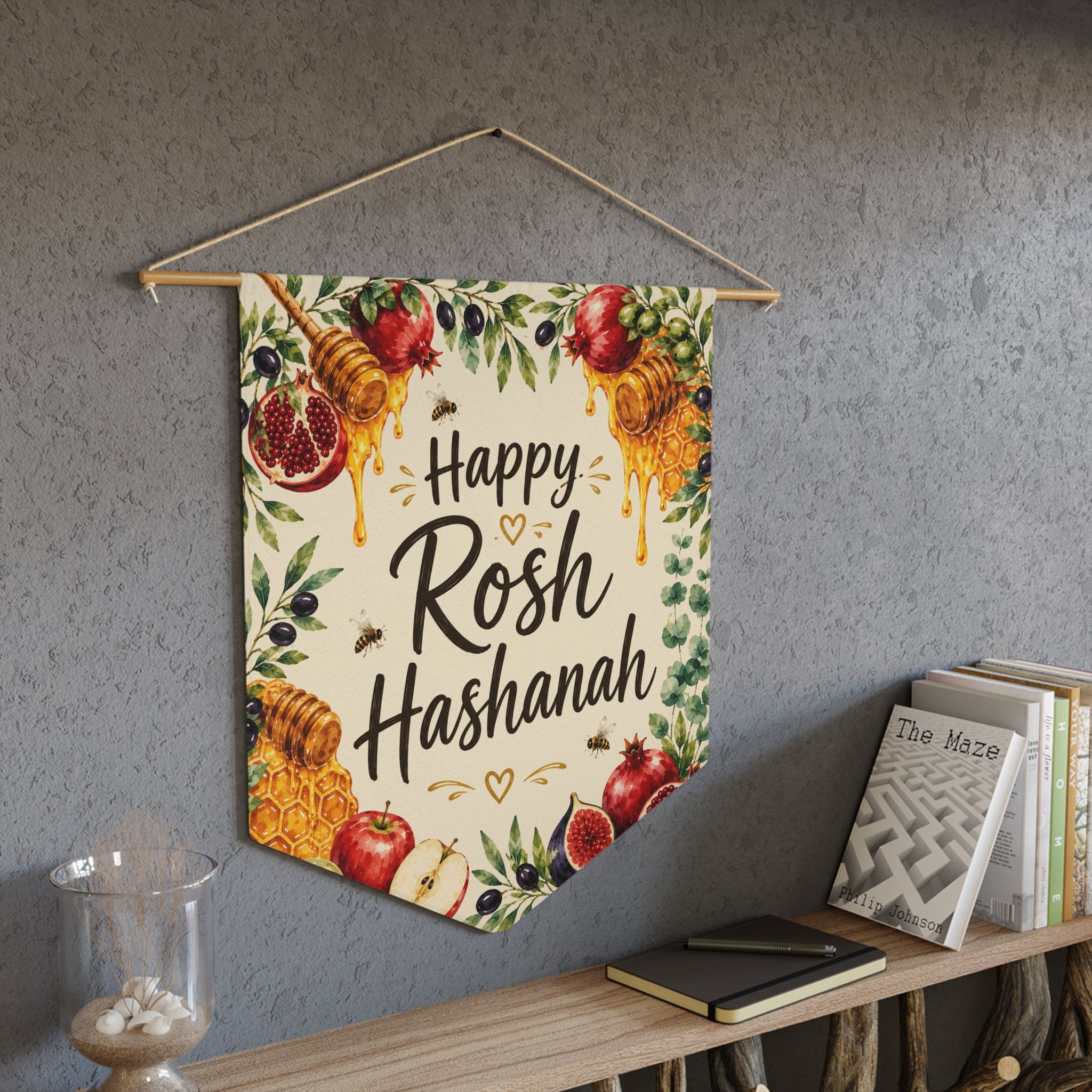Happy Rosh Hashanah | Honey & Pomegranate Wall Pennant