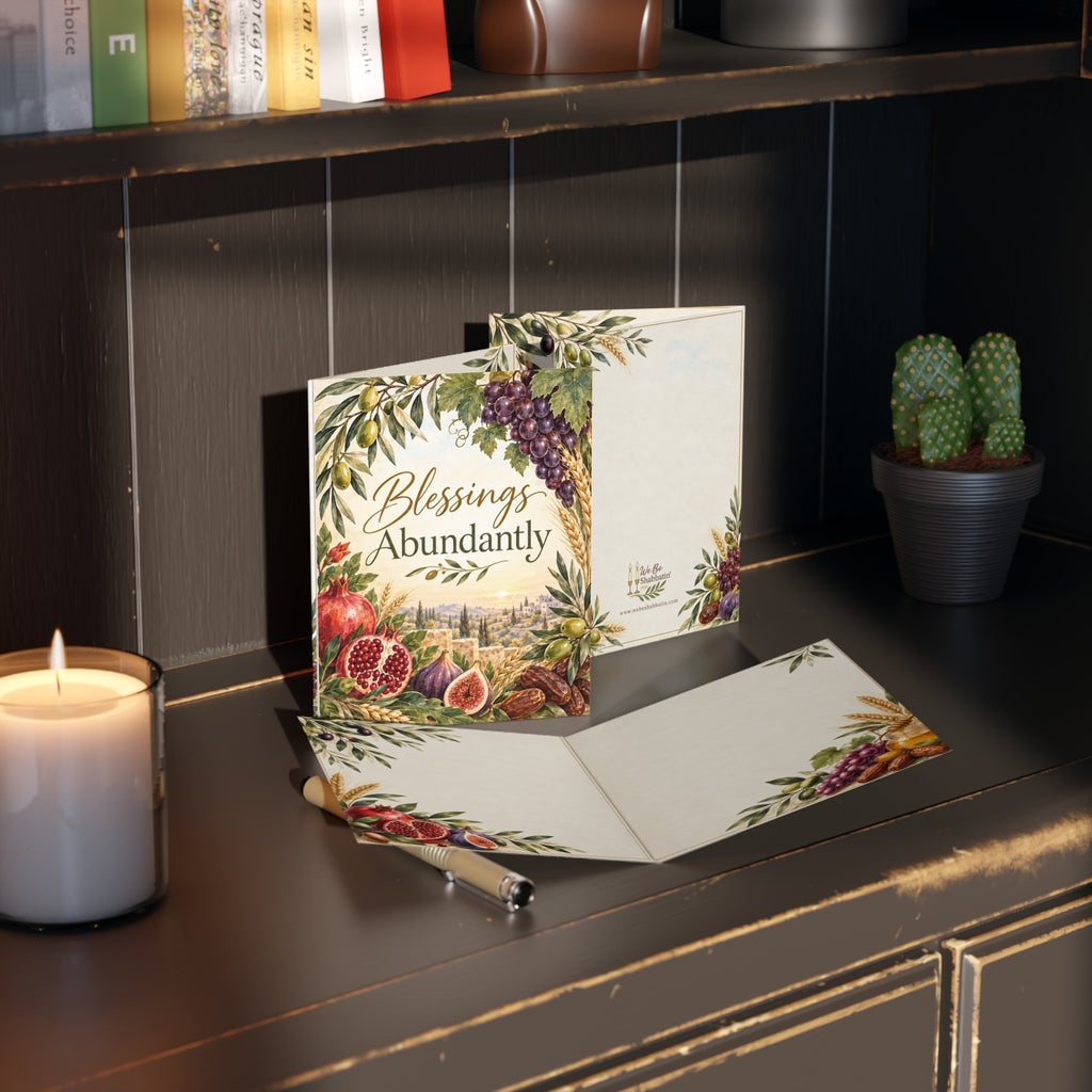 Blessings Abundantly Greeting Card | Seven Species Faith-Based Card (8, 16, and 24 pcs)