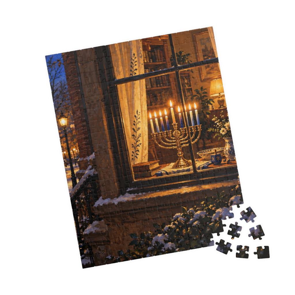 Hanukkah Puzzle for Adults – Glowing Hanukkiah Window Oil Painting Puzzle | 110–1014 Pieces