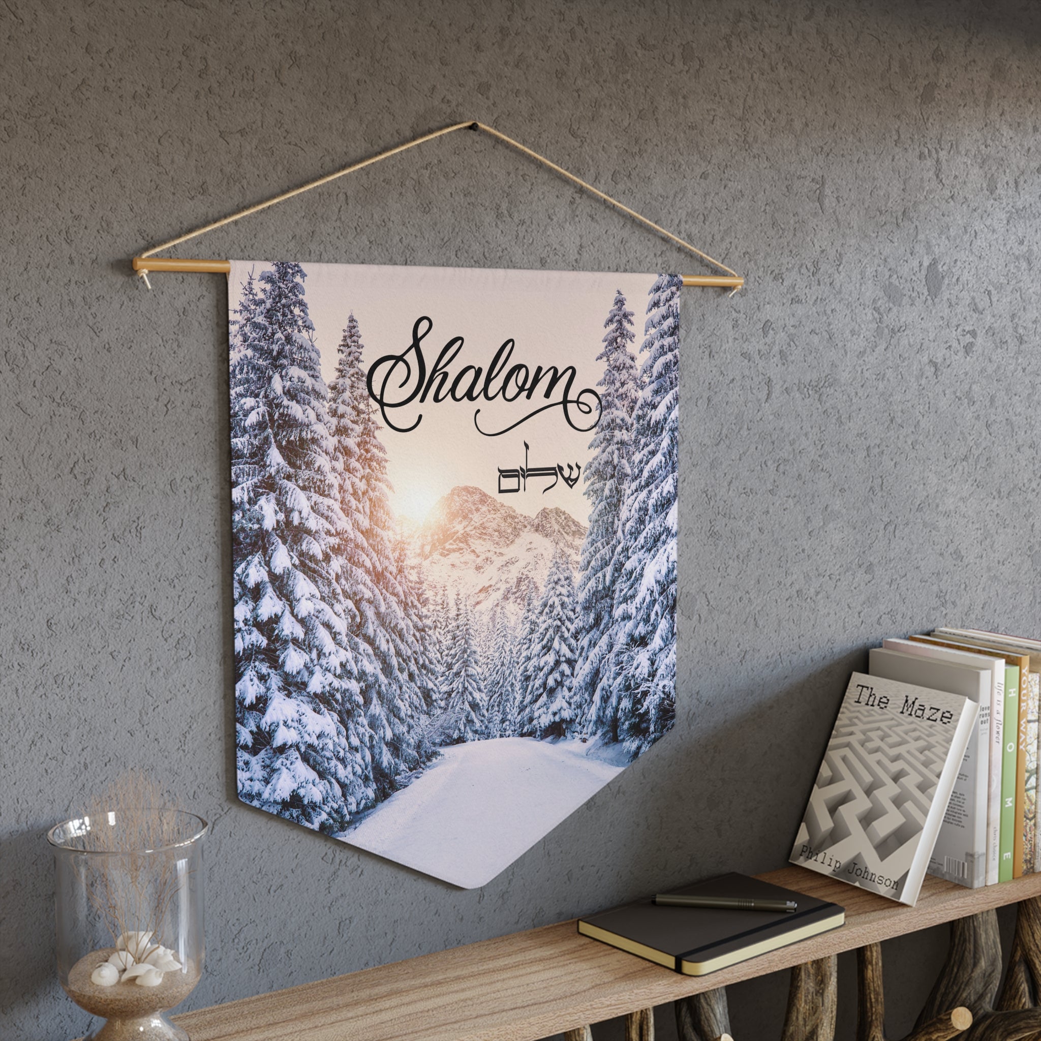 Shalom Snowy Pines Pennant | Winter Landscape Wall Banner