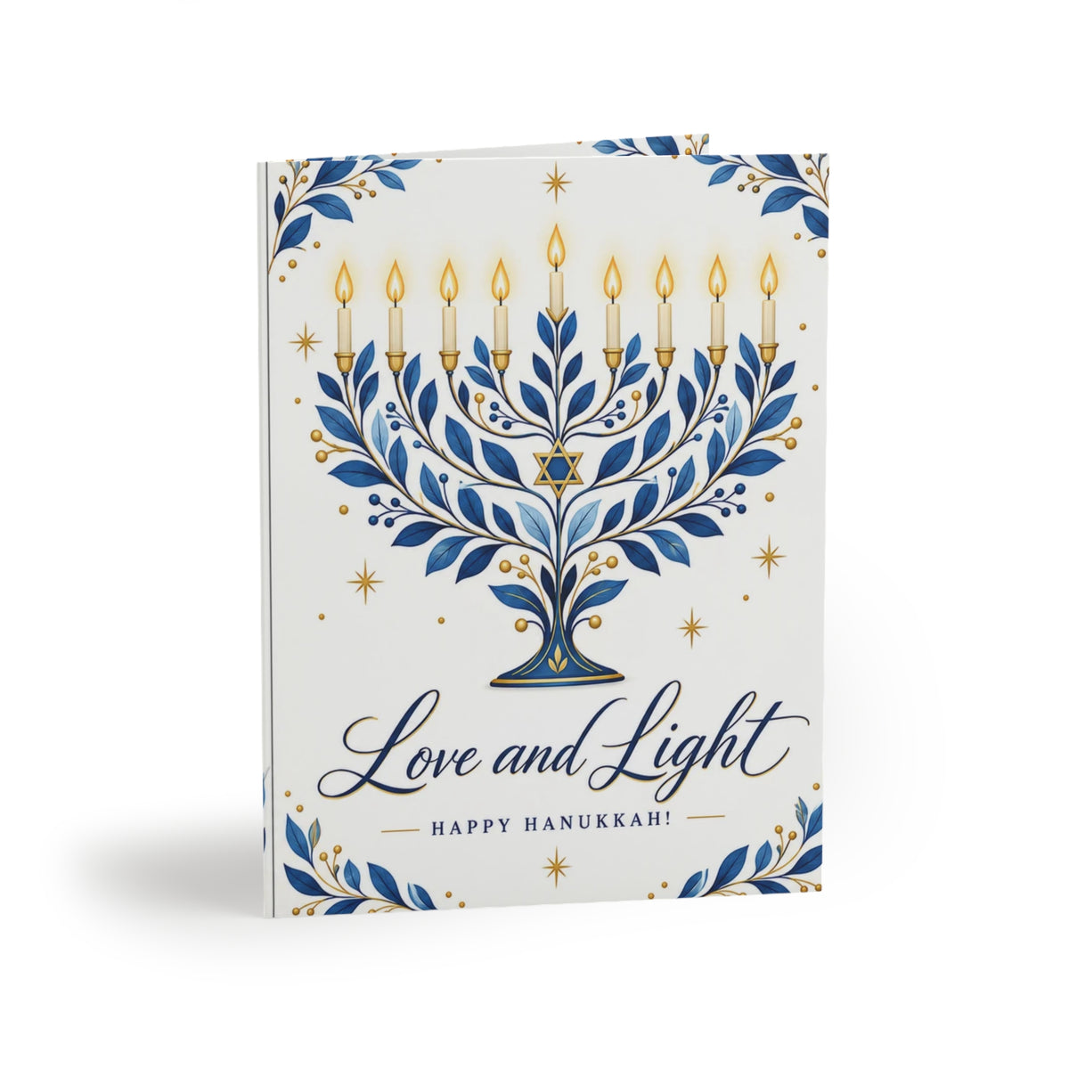 Love and Light Hanukkah Card | Festival of Lights Greeting Card | Blue & Gold Hanukkah Cards (8, 16, and 24 pcs)