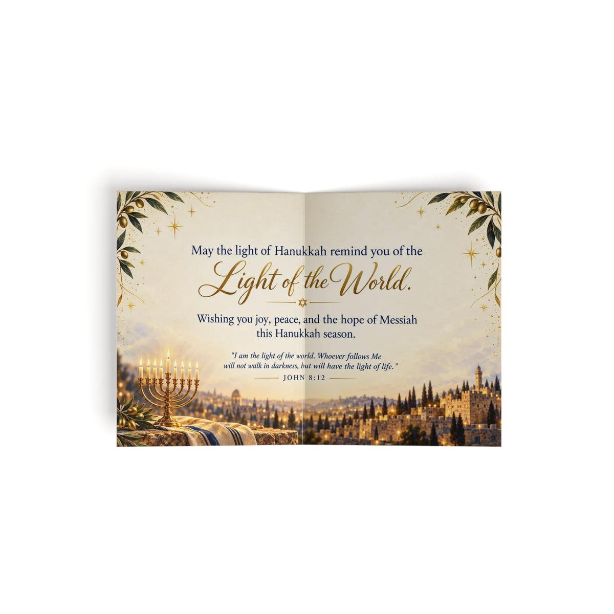 Messianic Hanukkah Card | Yeshua the Light of the World | Festival of Lights Greeting Card (8, 16, and 24 pcs)