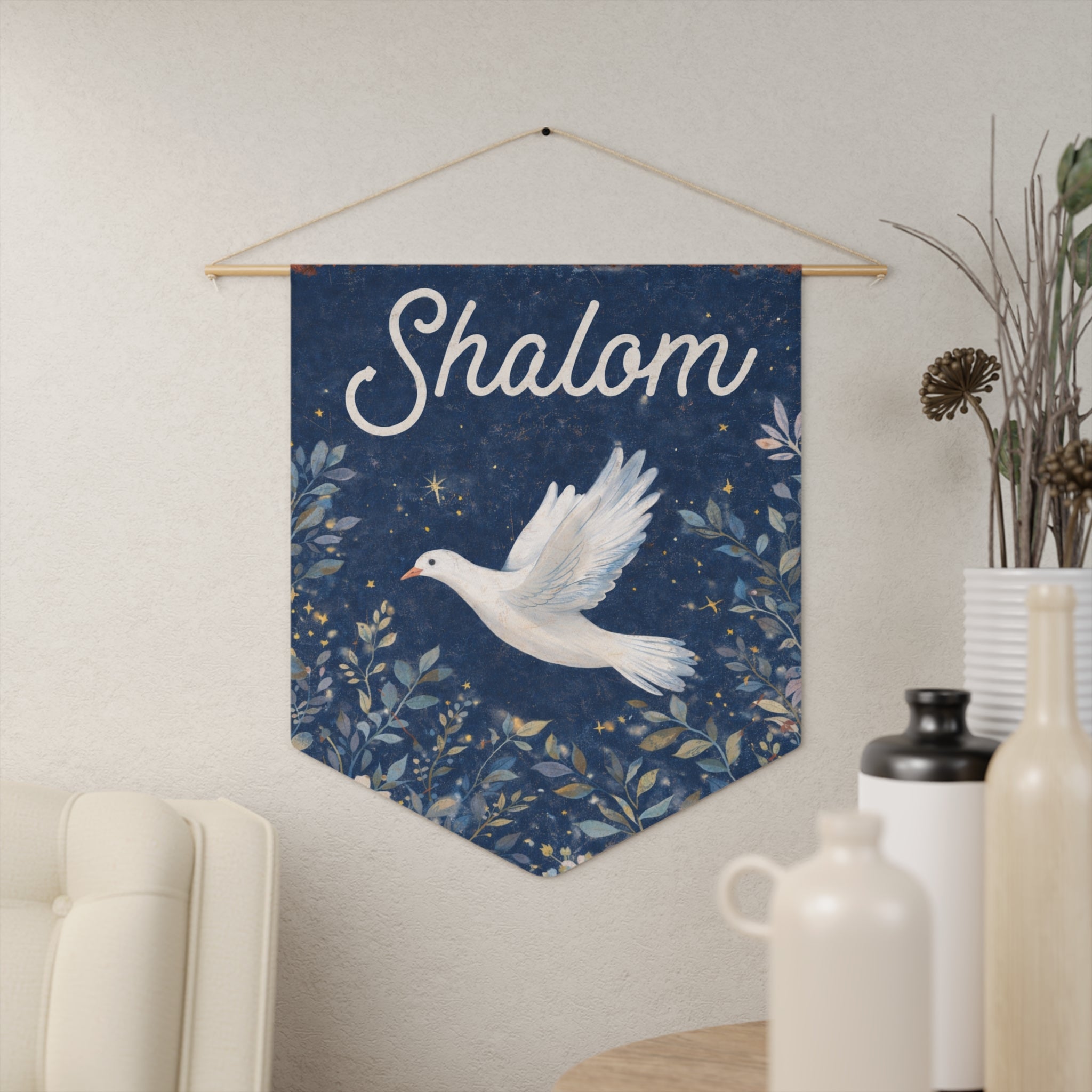 Shalom Dove Pennant | Wall Banner, Peace Prayer Home Decor