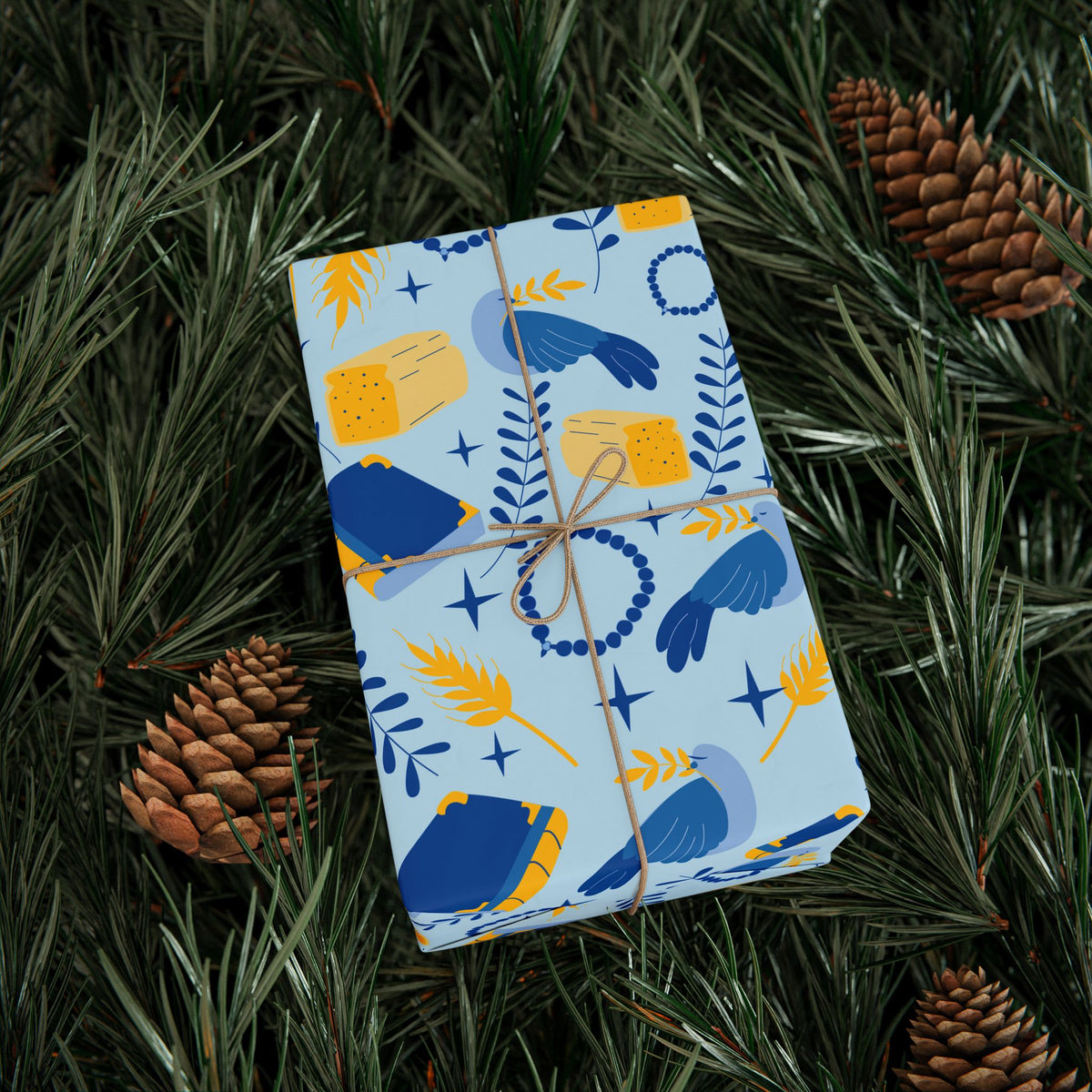 Gift Wrap with Doves, Torah, Wheat & Olive Branches | Judaica Gift Wrapping Paper