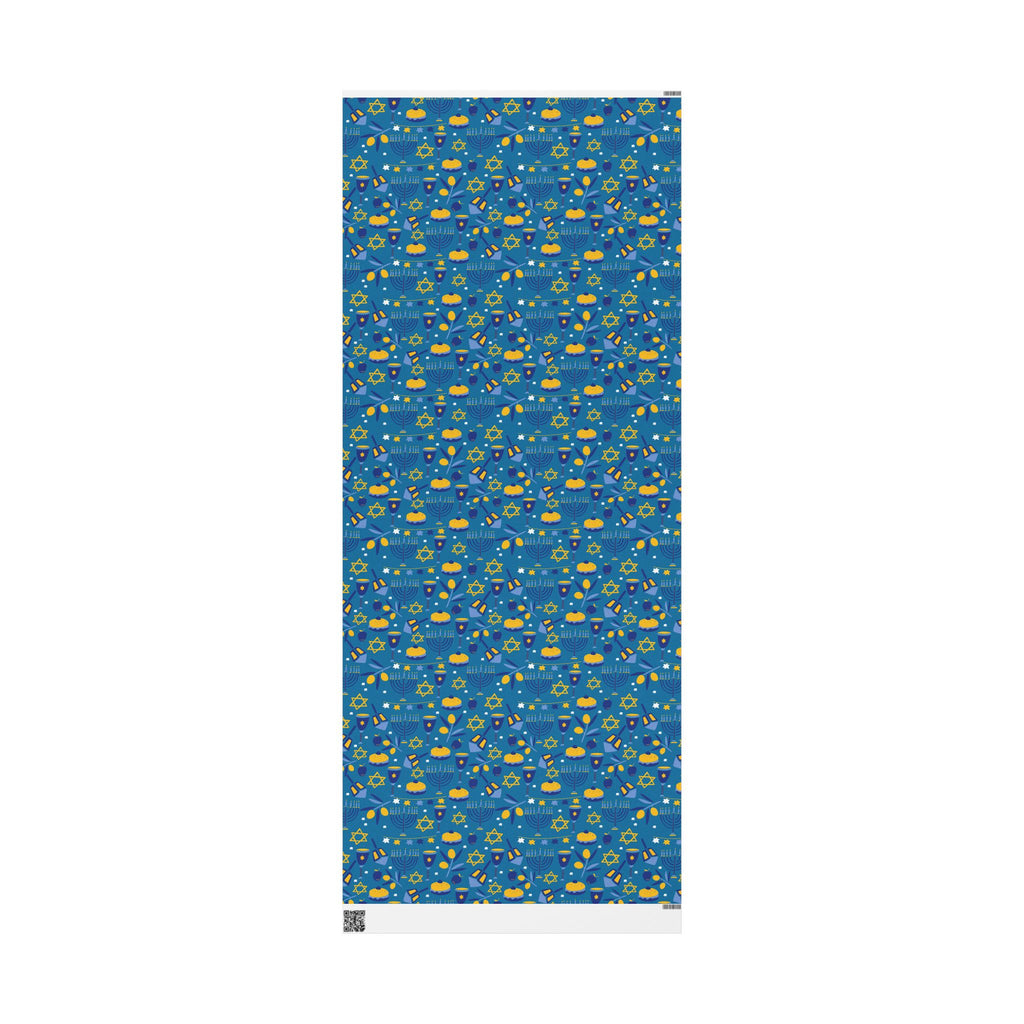 Hanukkah Wrapping Paper - Blue Gift Wrap with Menorahs