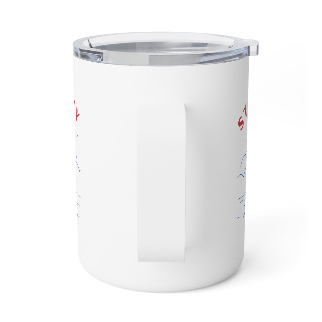 White tumbler with a clear lid on a white background