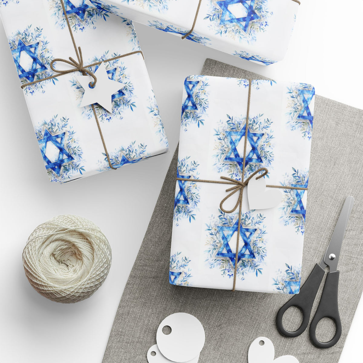 Star of David Wrapping Paper  | Blue Watercolor Judaica Gift Wrap