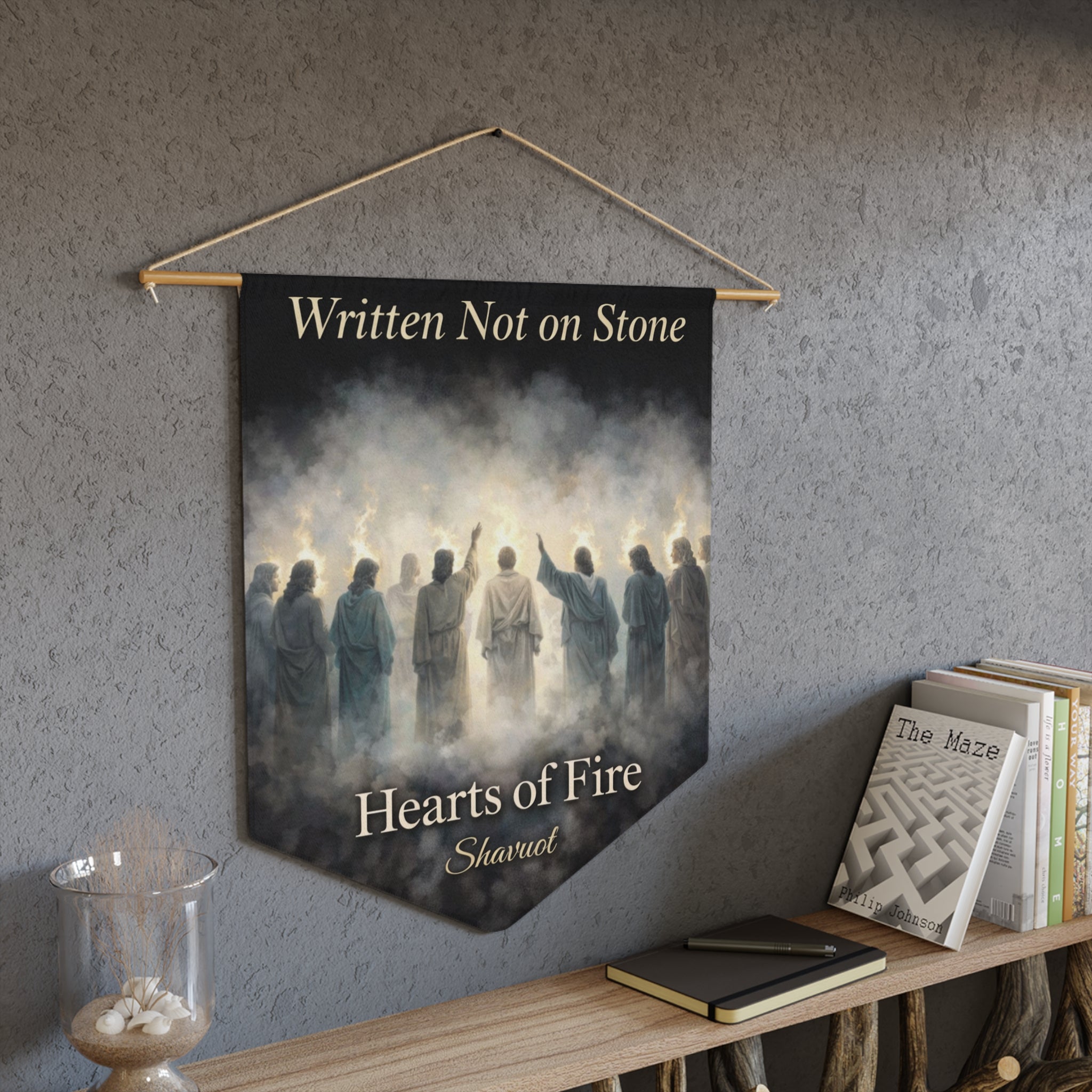 Written Not on Stone, Hearts of Fire | Shavuot Wall Pennant