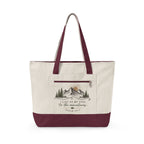 Canvas Tote Bag — Mountain Adventure Zip Tote with Sunrise Peak Design