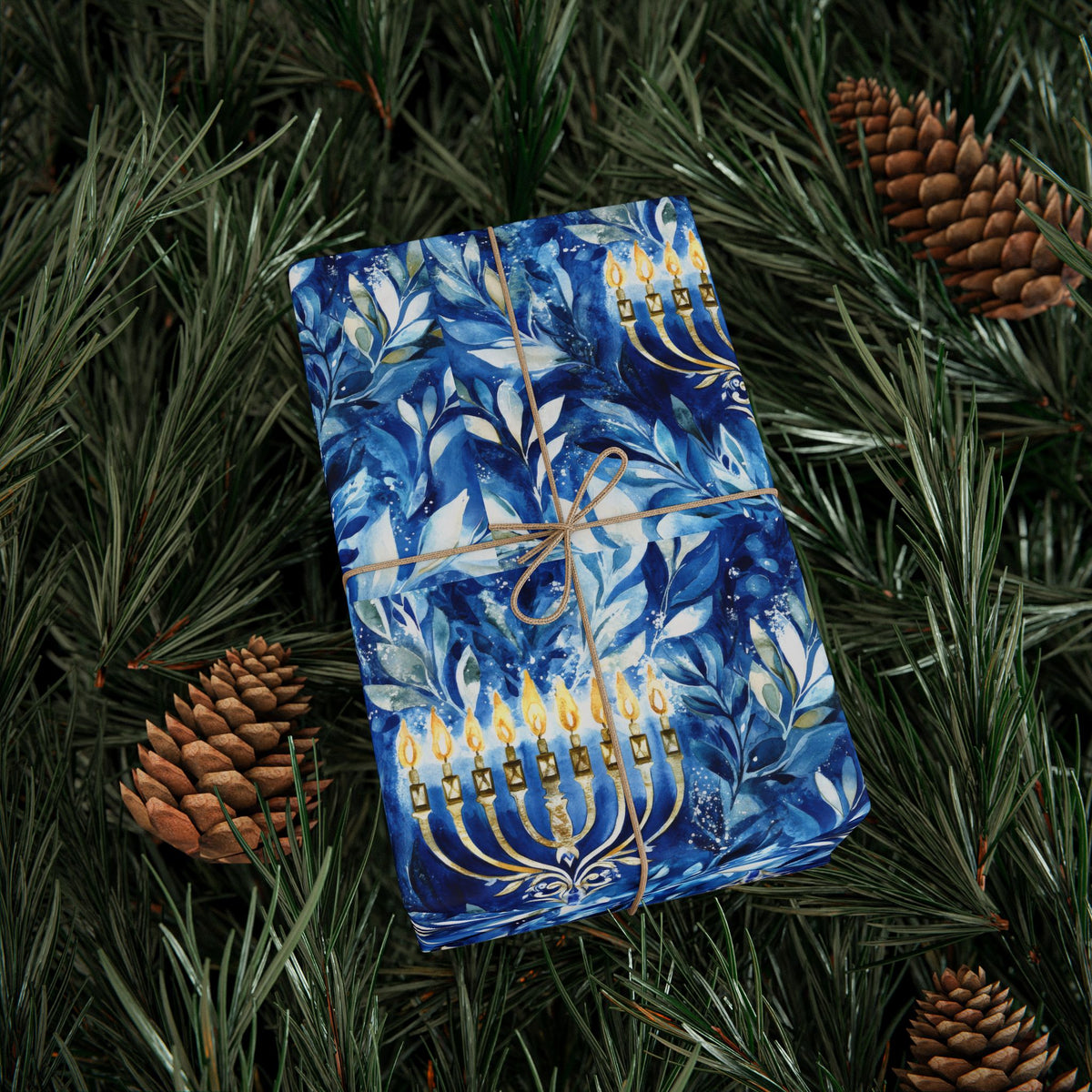 Menorah Blue Marble Swirl Wrapping Paper