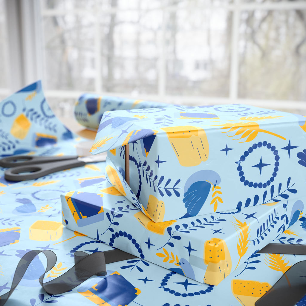 Gift Wrap with Doves, Torah, Wheat & Olive Branches | Judaica Gift Wrapping Paper