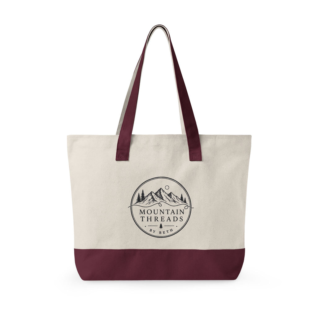 Canvas Tote Bag — Mountain Adventure Zip Tote with Sunrise Peak Design