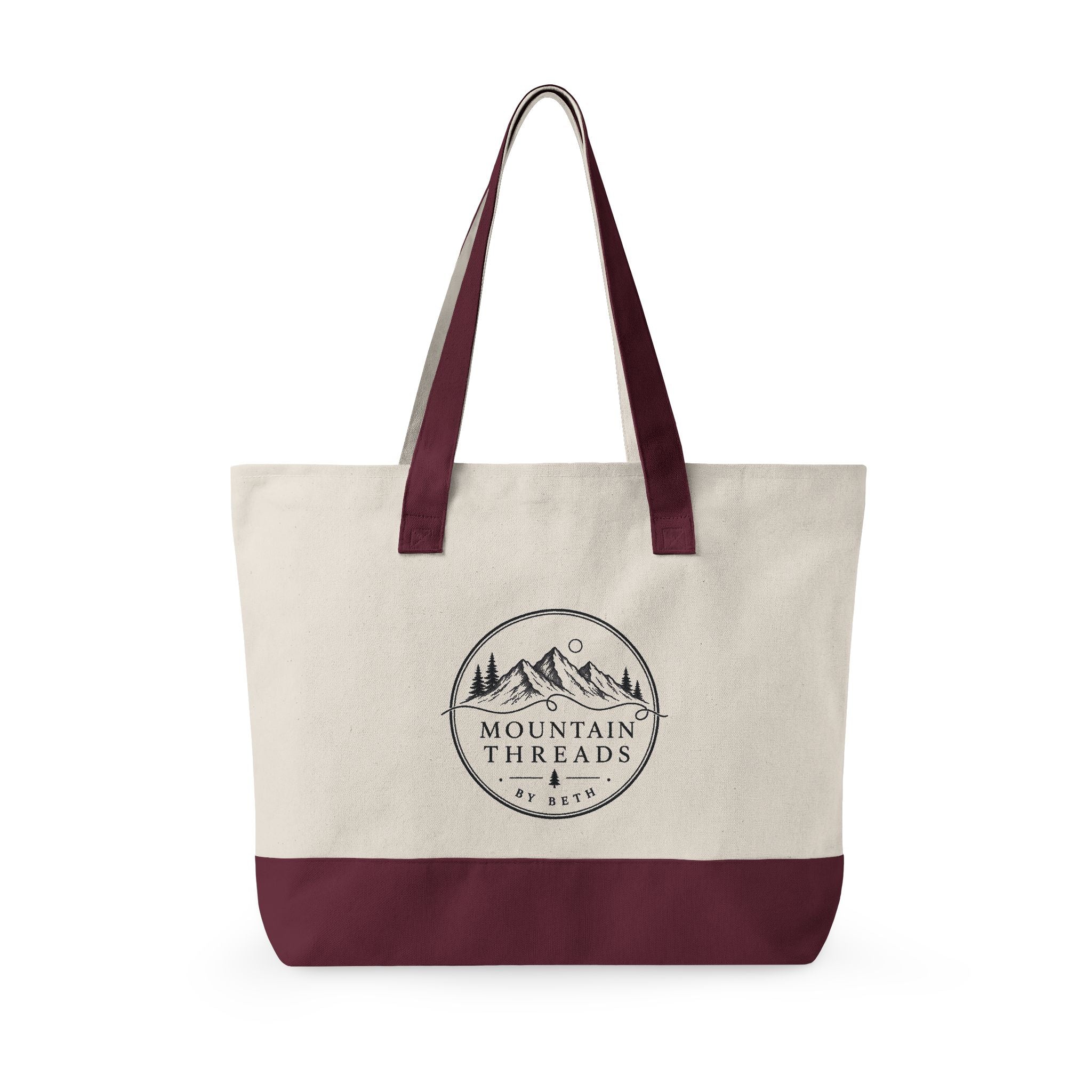 Canvas Tote Bag — Mountain Adventure Zip Tote with Sunrise Peak Design