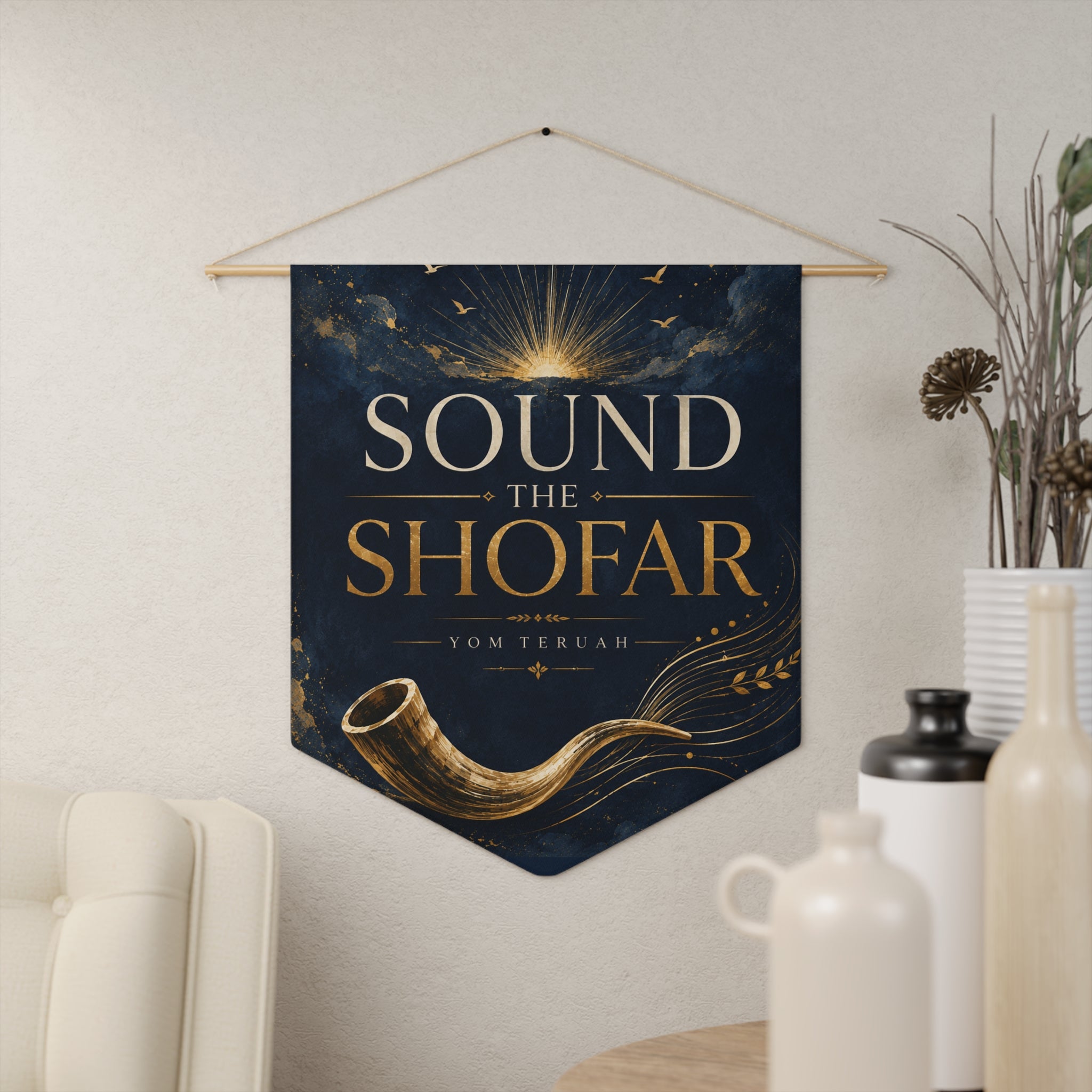 Sound the Shofar | Yom Teruah Midnight Blue Wall Pennant
