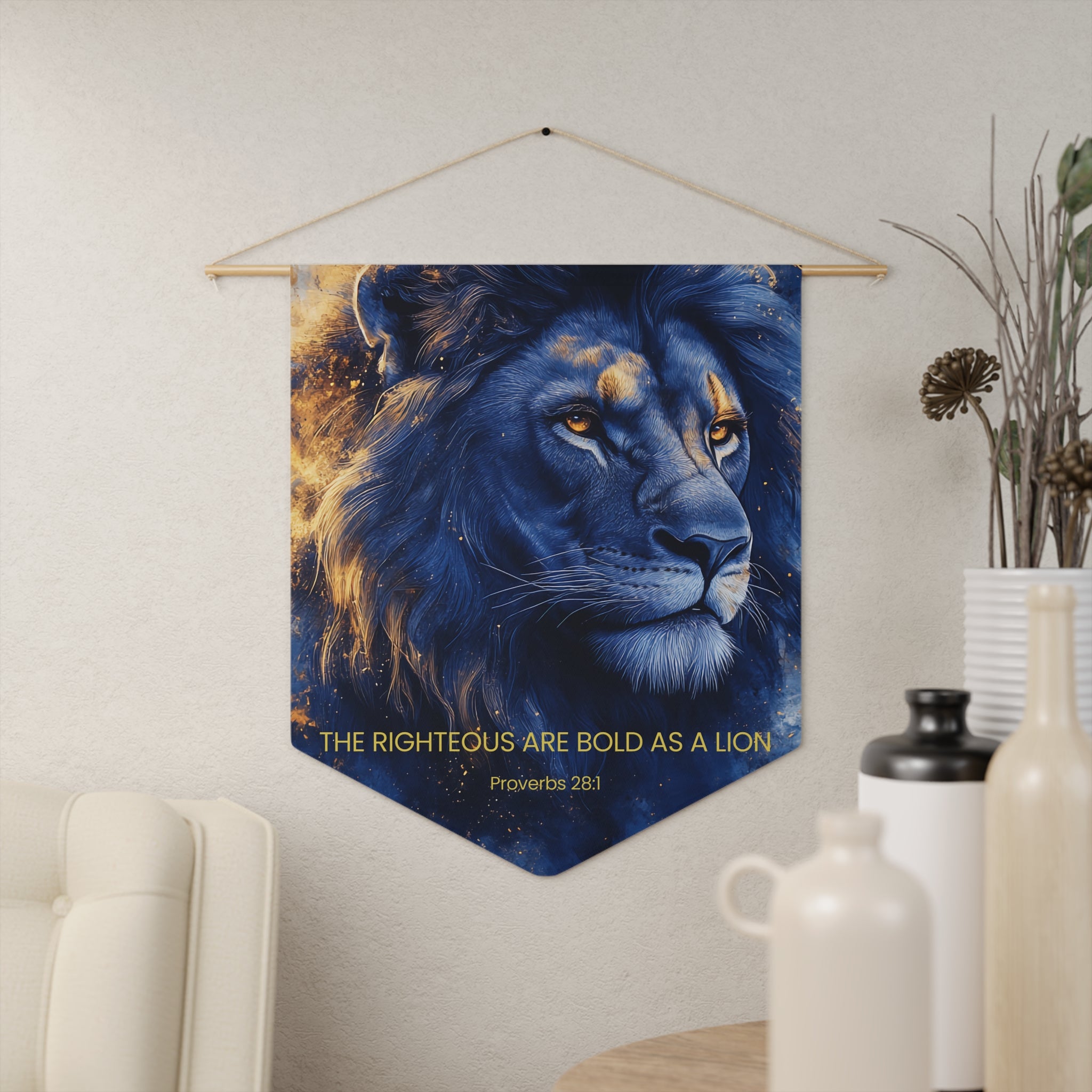 The Righteous Are Bold as a Lion | Proverbs 28:1 Wall Pennant