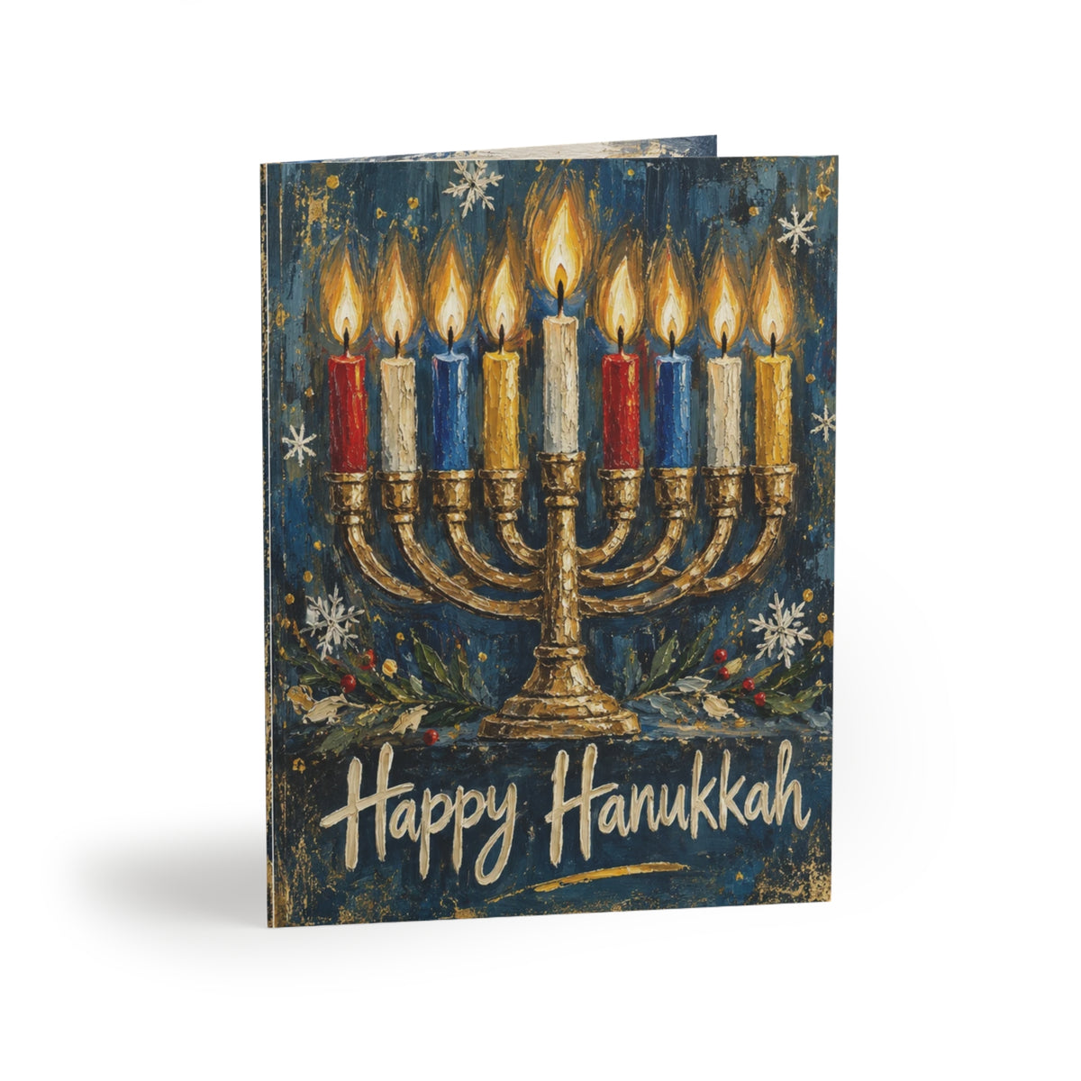 Oil Painting Hanukkah Card | Menorah Festival of Lights Greeting Card | Textured Art Style (8, 16, and 24 pcs)
