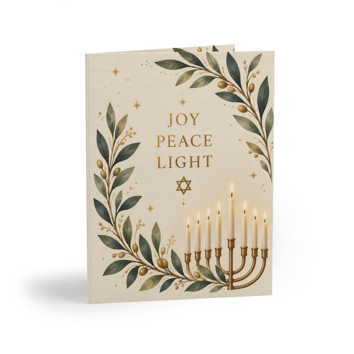Joy Peace Light Hanukkah Card | Festival of Lights Greeting Card | Faith-Based Hanukkah Cards (8, 16, and 24 pcs)