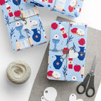 Light Blue Gift Wrap with Torah Scrolls, Challah, Apples | Judaica Wrapping Paper