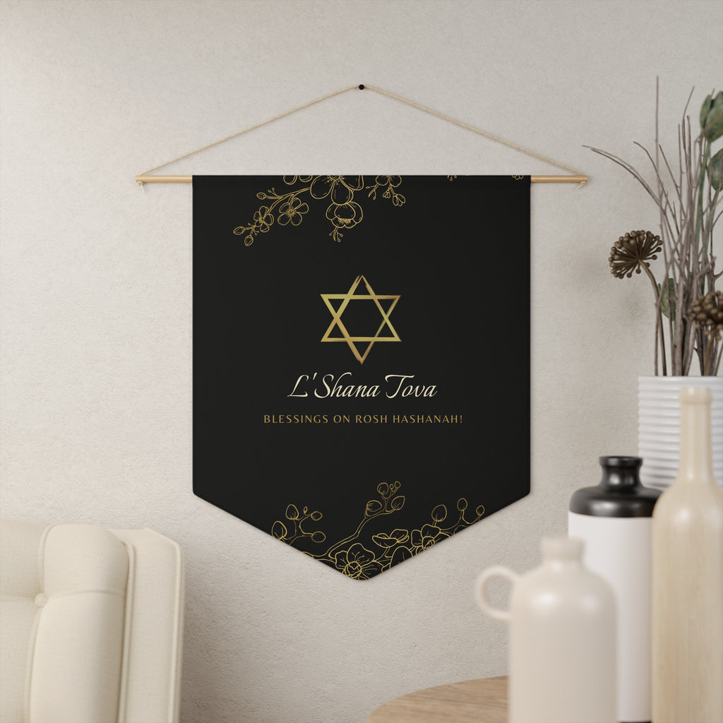 L’Shana Tova | Black & Gold Rosh Hashanah Wall Pennant