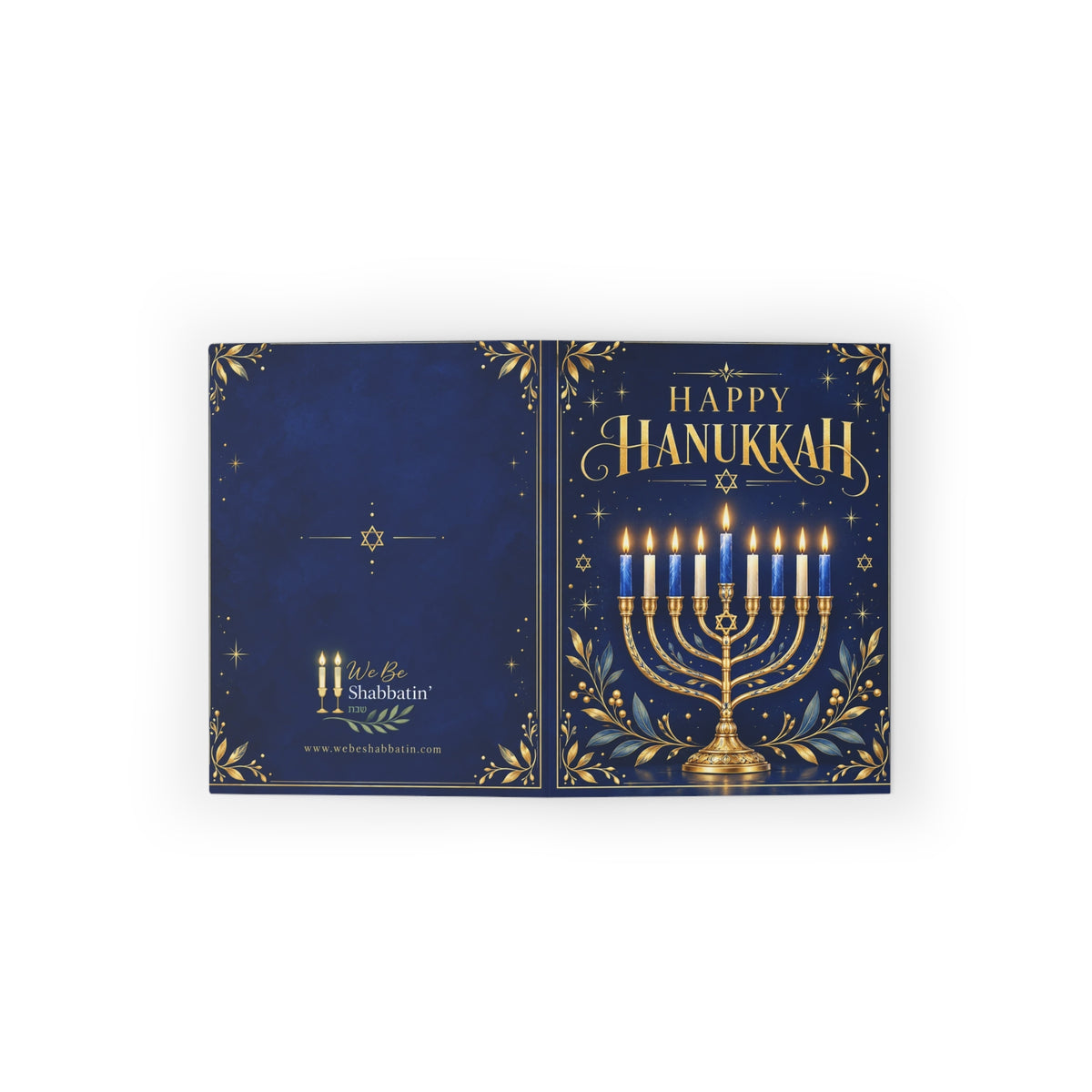 Happy Hanukkah Navy & Gold Menorah Card | Festival of Lights Greeting Card (8, 16, and 24 pcs)