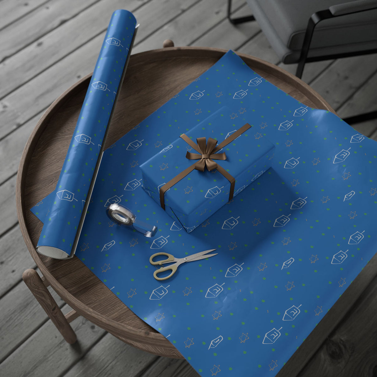 Blue Hanukkah Wrapping Paper | Menorah Gift Wrap