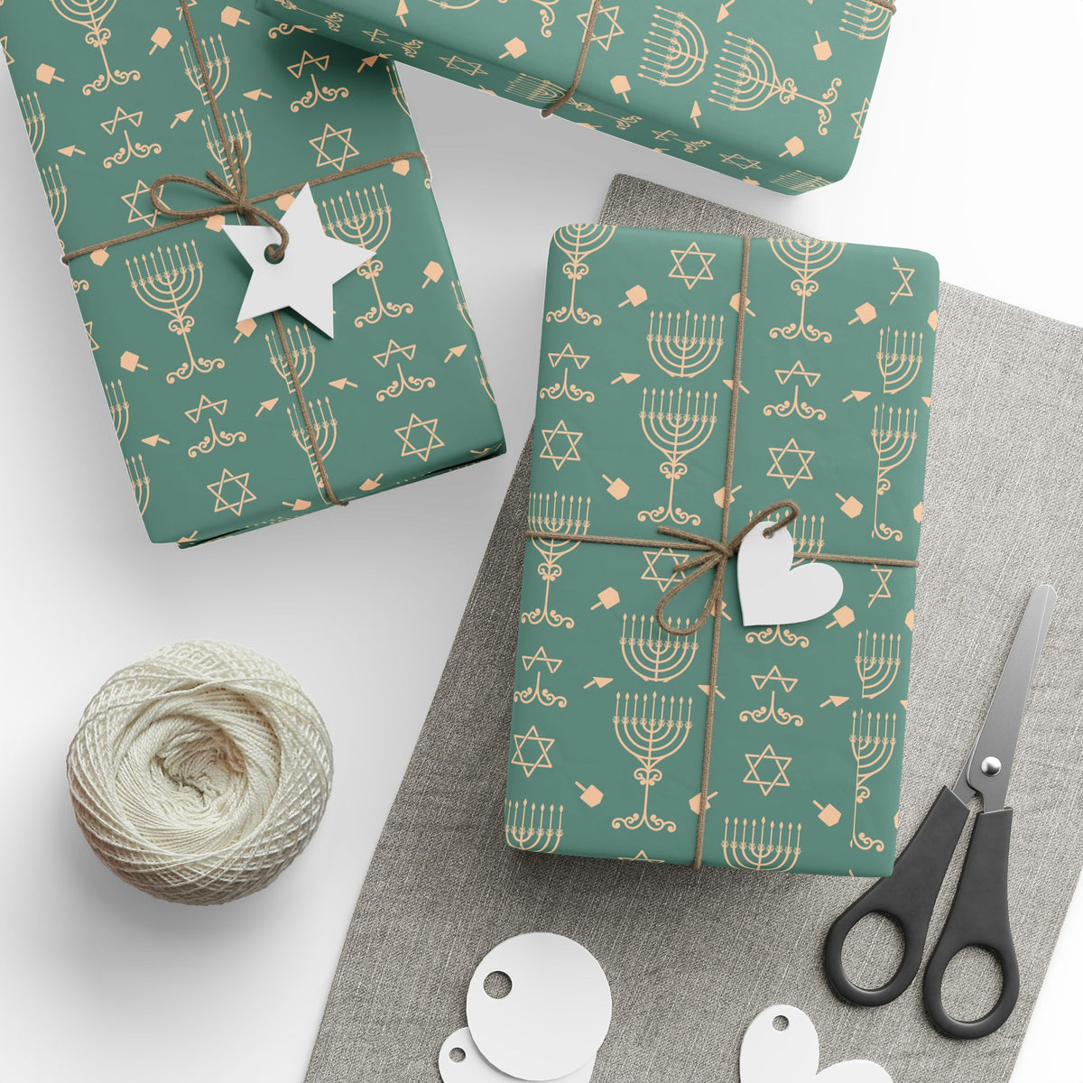 Menorah & Star of David Wrapping Paper | Green & Gold Holiday Gift Wrap