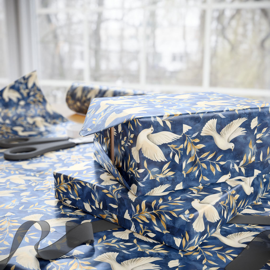 Peace Dove Wrapping Paper | Blue & Gold Judaica Gift Wrap
