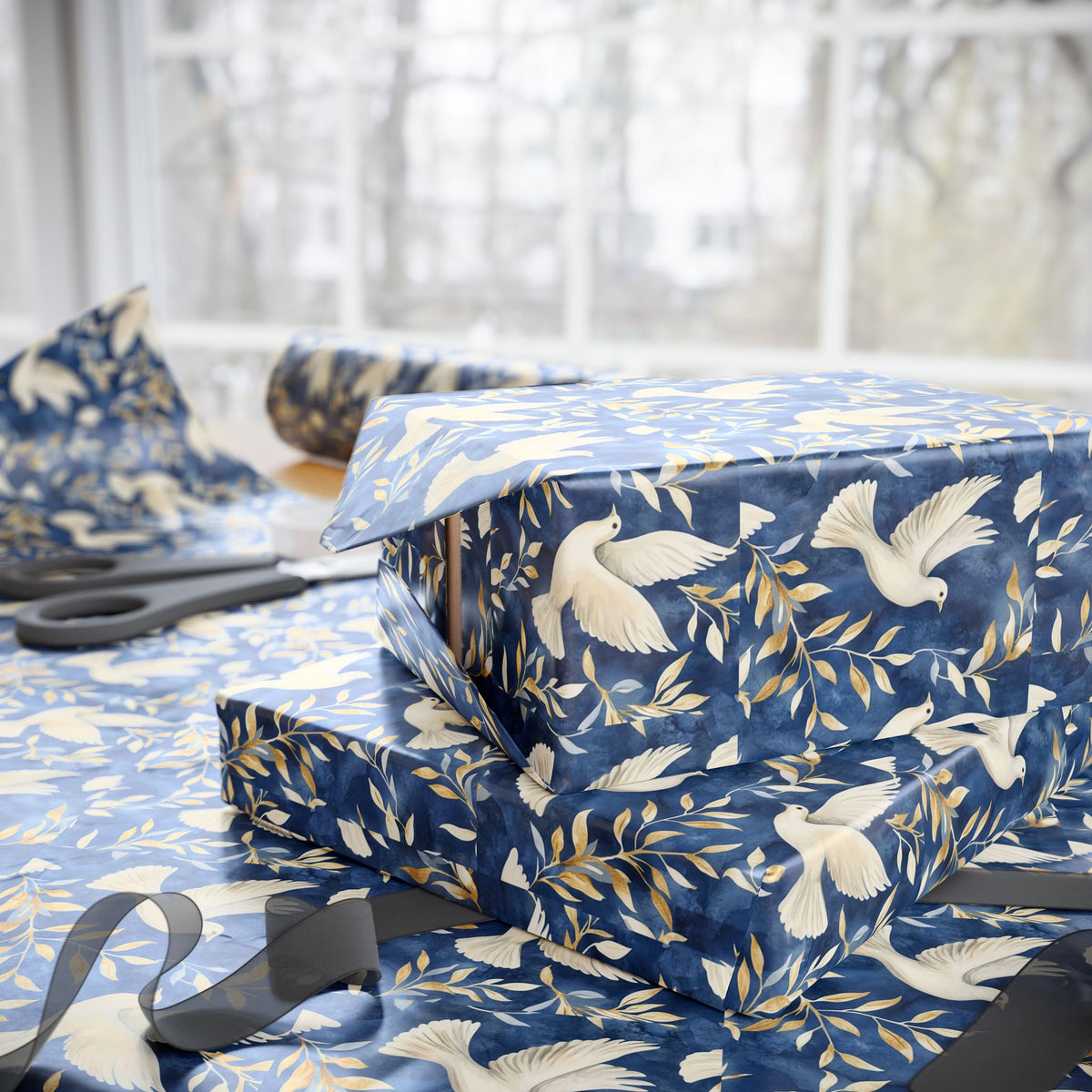 Peace Dove Wrapping Paper | Blue & Gold Judaica Gift Wrap