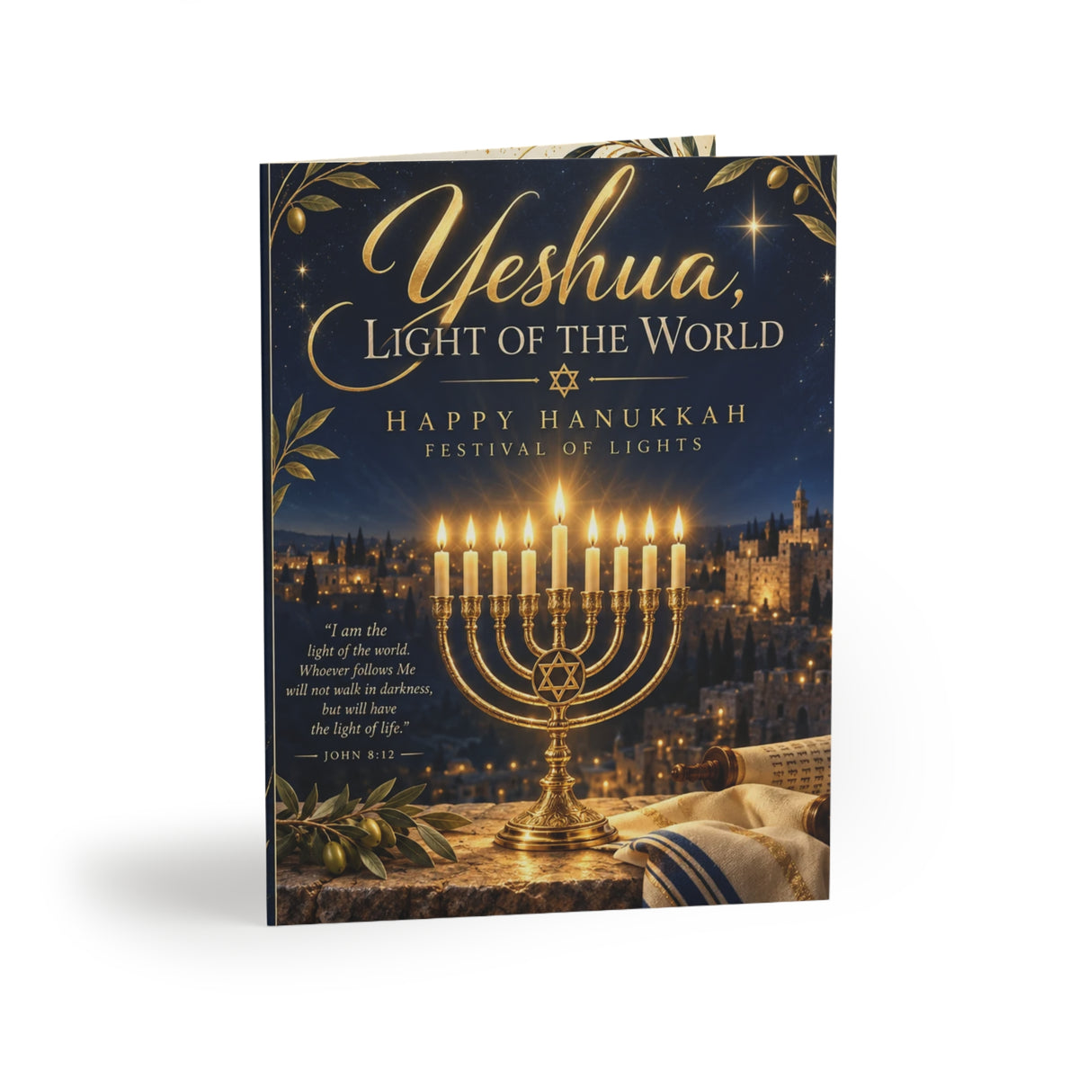 Messianic Hanukkah Card | Yeshua the Light of the World | Festival of Lights Greeting Card (8, 16, and 24 pcs)