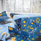 Hanukkah Wrapping Paper - Blue Gift Wrap with Menorahs