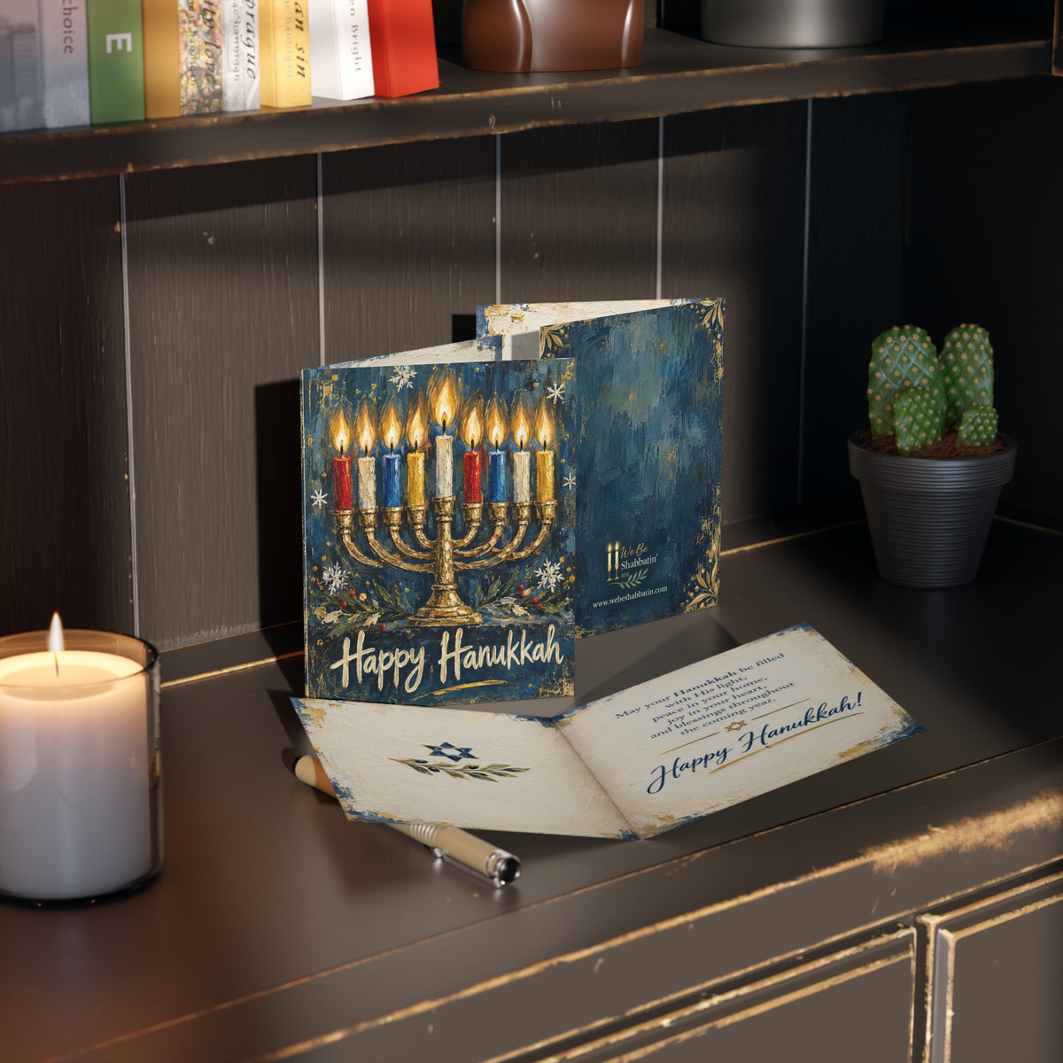 Oil Painting Hanukkah Card | Menorah Festival of Lights Greeting Card | Textured Art Style (8, 16, and 24 pcs)