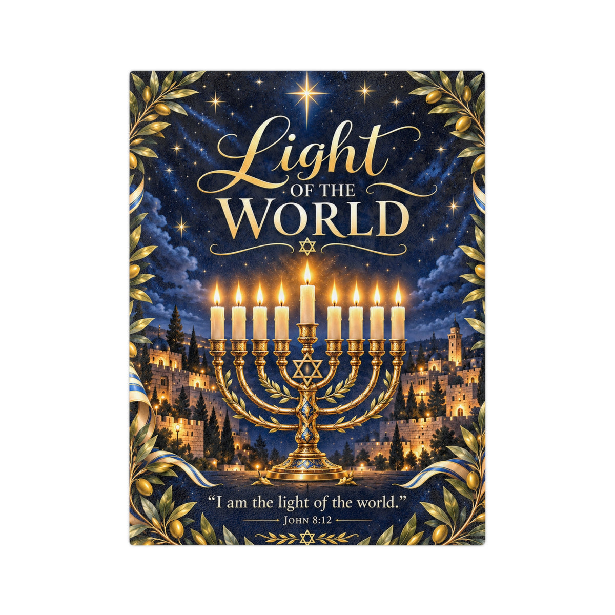 Yeshua Light of the World Hanukkah Blanket – John 8:12 Messianic Velveteen Throw | Festival of Lights Gift