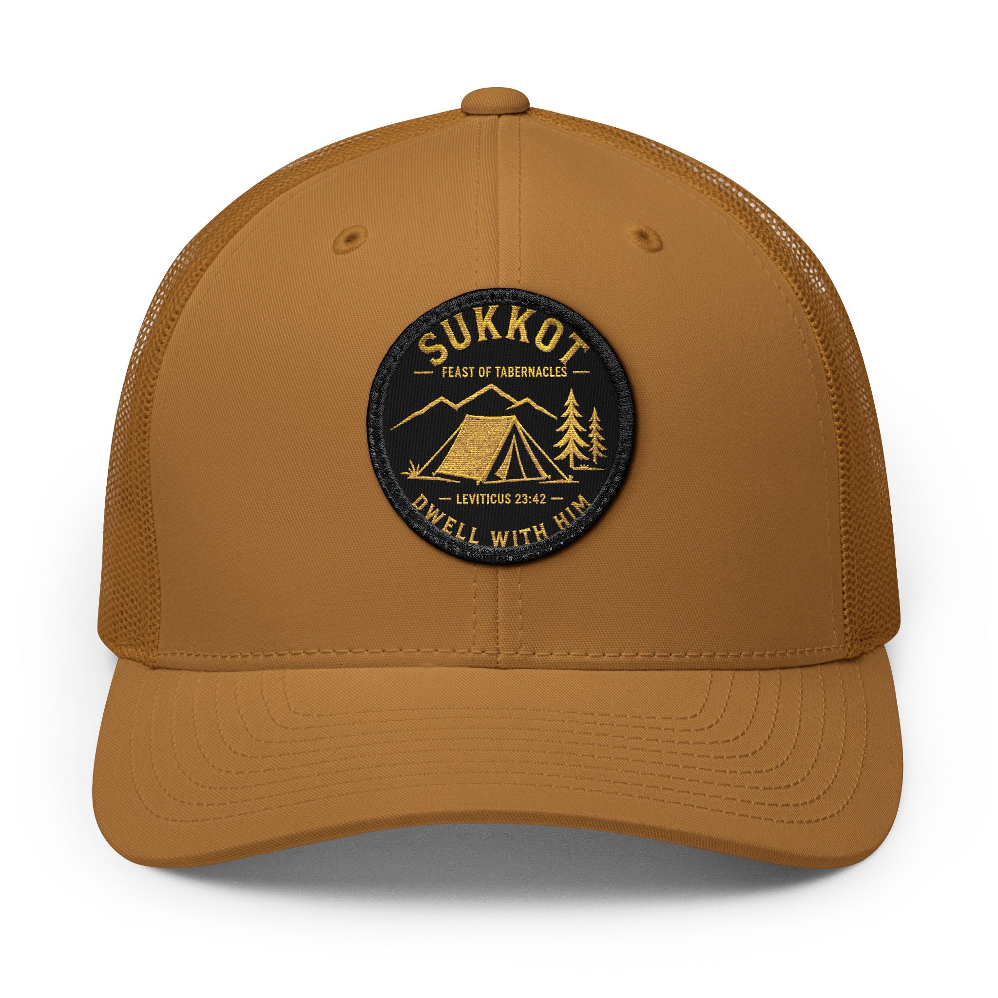 Men’s Sukkot Dwell with Him Hat | Embroidered Trucker Cap | Feast of Tabernacles Outdoor Apparel