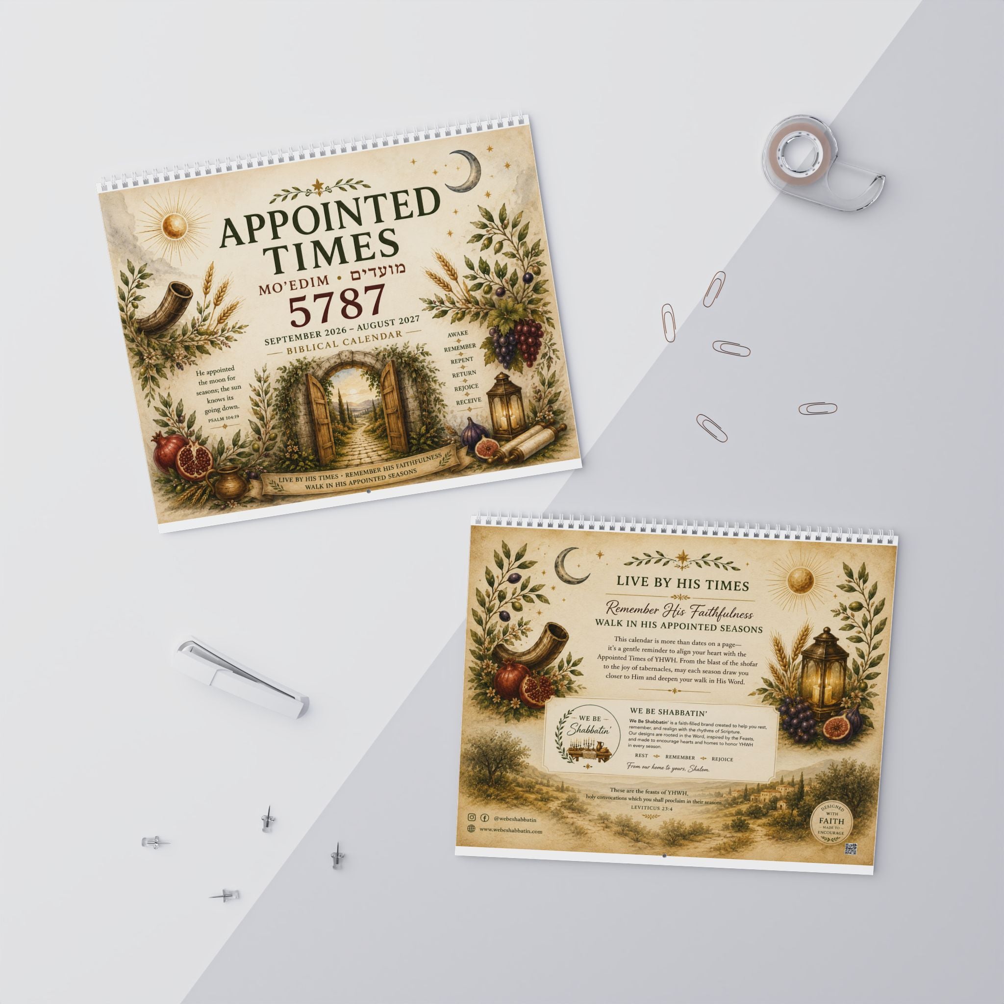 Biblical Hebrew Calendar 2026–2027 | Appointed Times & Feast Days Wall Calendar