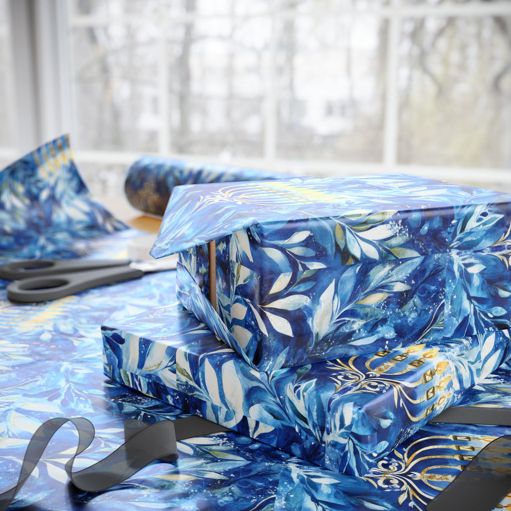 Menorah Blue Marble Swirl Wrapping Paper