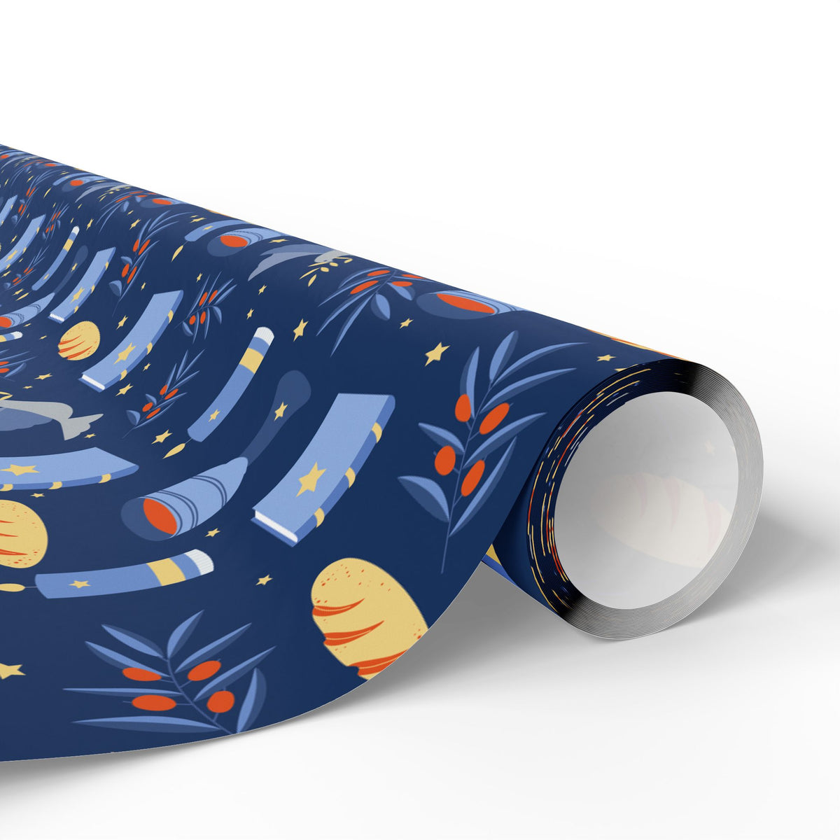 Judaica Gift Wrap with Challah, Kiddush Cup, Doves & Olive Branches