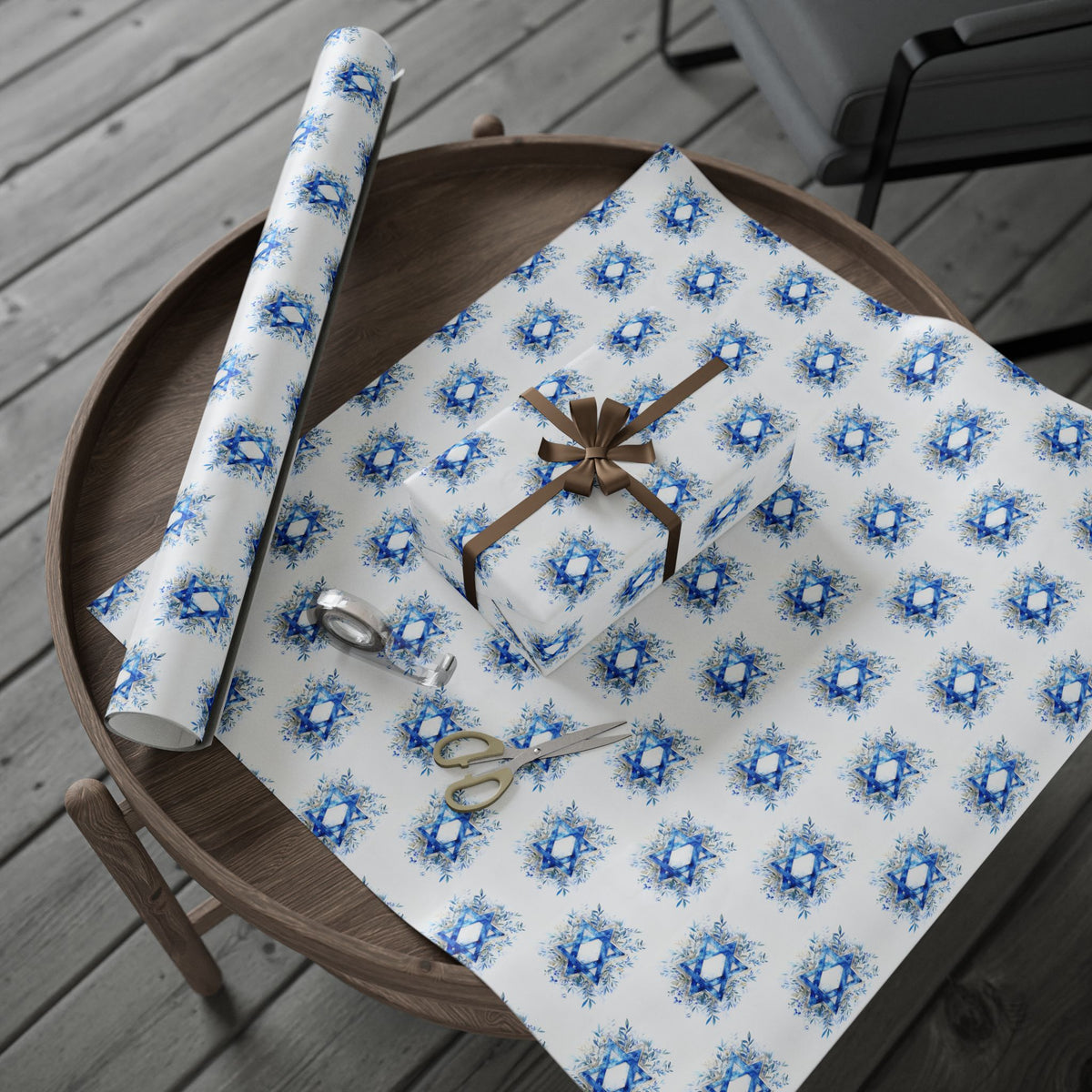 Star of David Wrapping Paper  | Blue Watercolor Judaica Gift Wrap